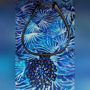 Large Blue Peony Rhinestone Blossom Statement Necklace